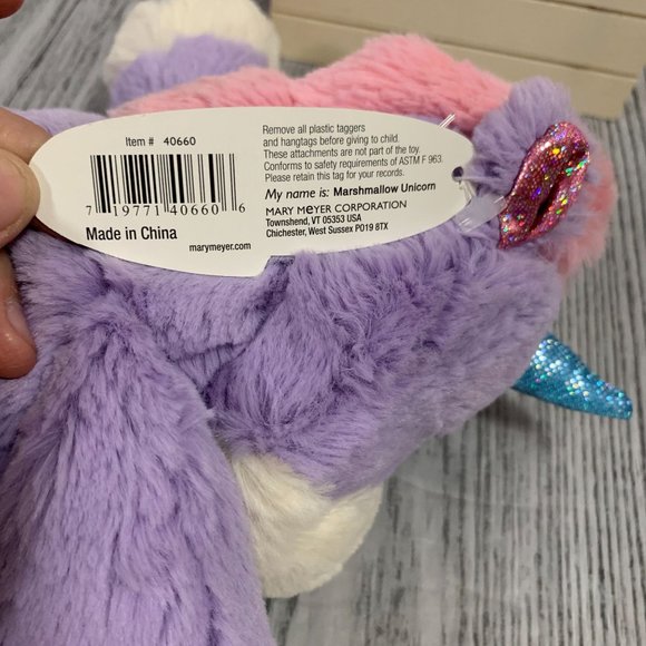 Rare HTF Mary Meyer Marshmallow Purple Unicorn Plush Sample Tag NWT - Picture 10 of 11